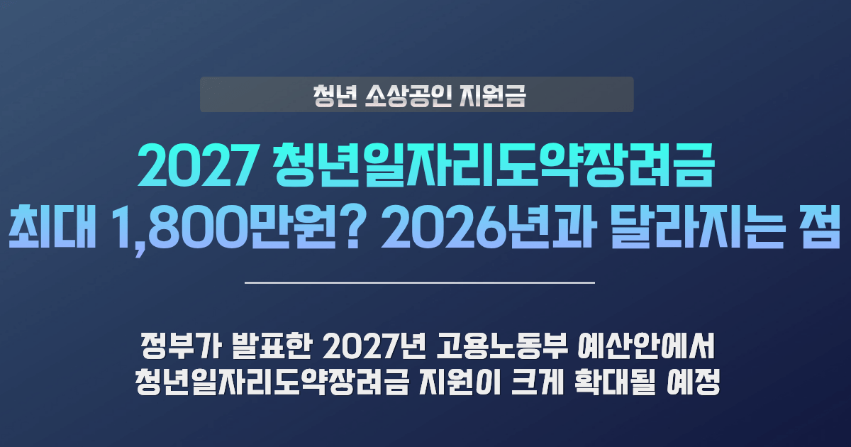 2027 청년일자리도약장려금 최대 1800만원 2026년과 달라지는 점